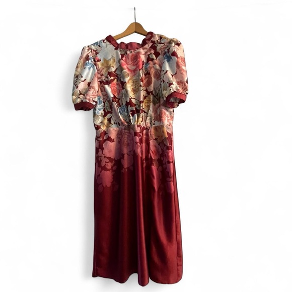 julia jordan Dresses & Skirts - Julia Jordan Womens 10 Satin Romantic Floral Red Modest Cocktail Midi Dress